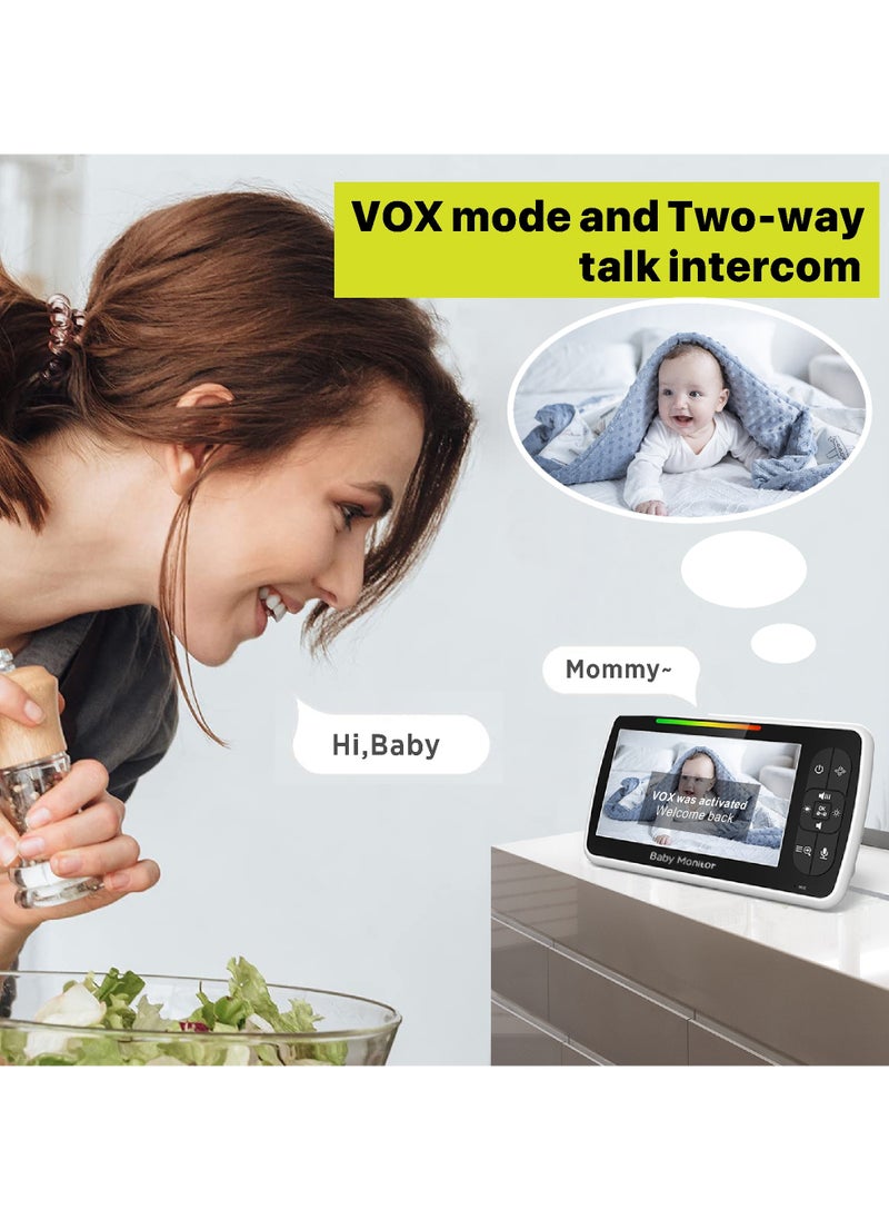 Generic - 5.0" Baby Monitor with Two-Way Talk, Night Vision, Temperature Display & Alarm, ECO Mode, 3000mAh Battery, Multi-Camera Expandable, Lullabies & Zoom Function - Image 1