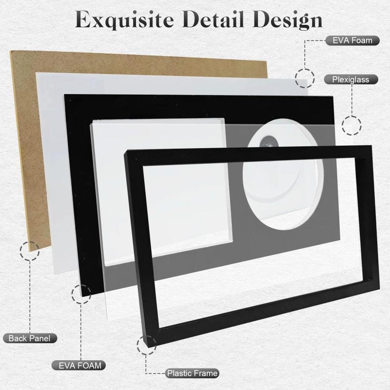 CD Display Frame 33.5 x 17.5 cm Lightweight Polystyrene Wall Mount Case - Black Flocked Fabric Background Protective EVA Foam Lining for Home Decor Showcase - Image 3
