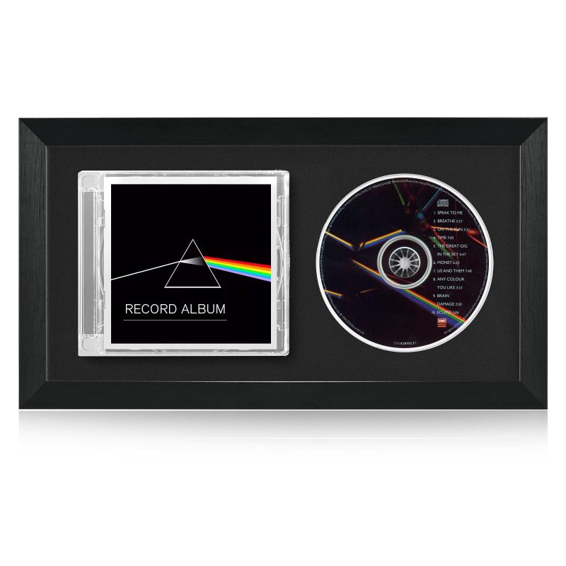 CD Display Frame 33.5 x 17.5 cm Lightweight Polystyrene Wall Mount Case - Black Flocked Fabric Background Protective EVA Foam Lining for Home Decor Showcase - Image 1