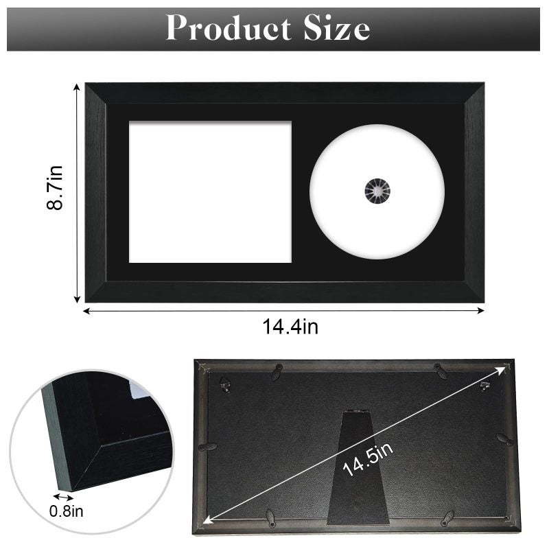 CD Display Frame 33.5 x 17.5 cm Lightweight Polystyrene Wall Mount Case - Black Flocked Fabric Background Protective EVA Foam Lining for Home Decor Showcase - Image 2