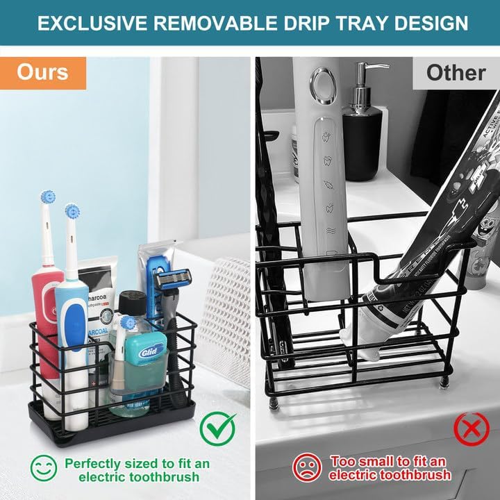 Chintu Toothbrush Holders for Bathrooms, Stainless Steel Bathroom Toothbrush Holder Kids Electric Tooth Brush Holder and Toothpaste Holder for Bathroom Accessories Organizer with Tray, Multi-Slots (Large) - Image 3
