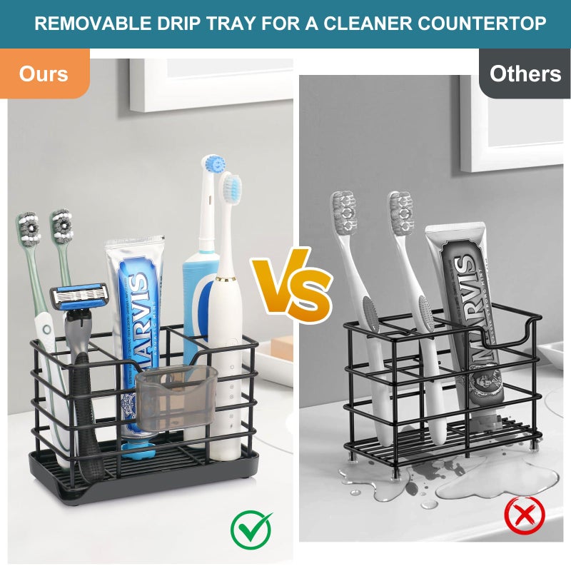 Chintu Toothbrush Holders for Bathrooms, Stainless Steel Bathroom Toothbrush Holder Kids Electric Tooth Brush Holder and Toothpaste Holder for Bathroom Accessories Organizer with Tray, Multi-Slots (Large) - Image 2