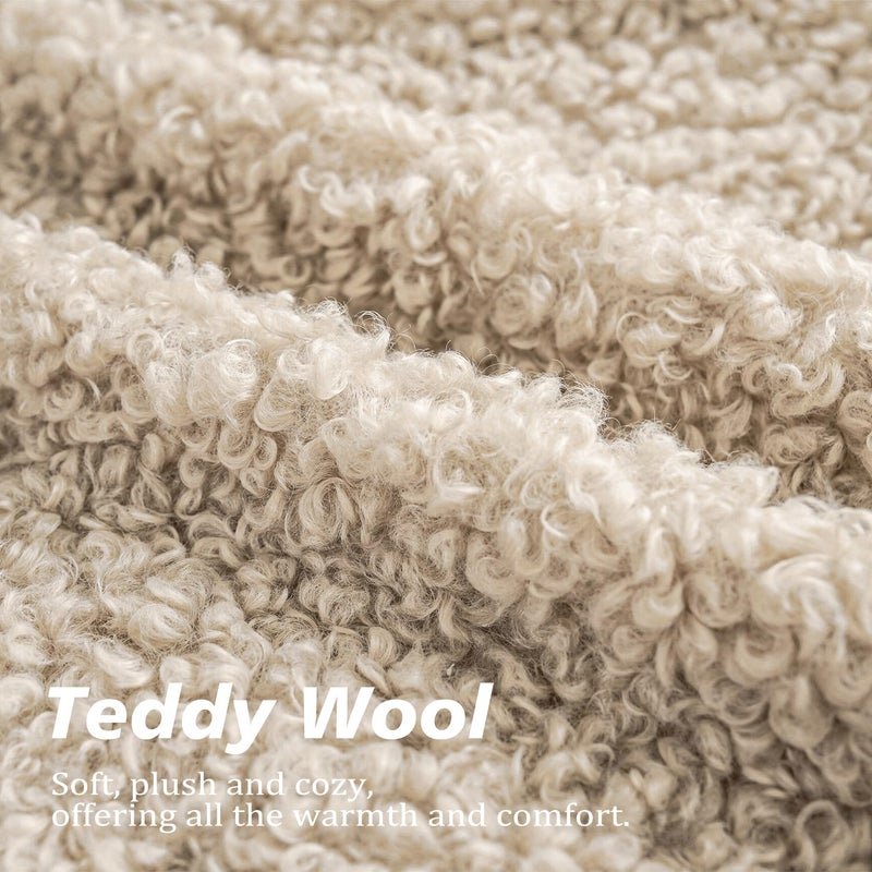 Foindtower 2 Pieces Faux Fur Throw Pillow Cover Decorative Sherpa Pillow Fuzzy Accent Pillowcases Soft Sheepskin Fleece Cushion Case for Bed Couch Living Room 18x18 Inch Oatmeal - Image 2