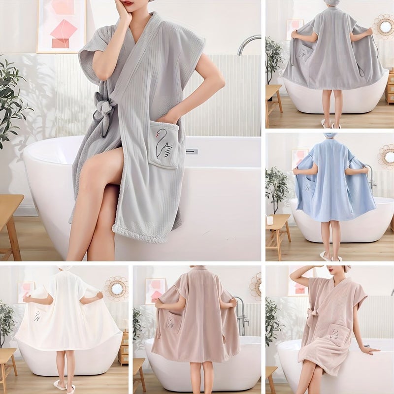 Camel Corn Kernel Sleeveless Bathrobe Super Soft Absorbent Microfiber Sleepwear - Image 1
