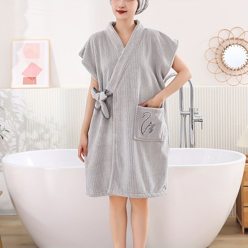 Camel Corn Kernel Sleeveless Bathrobe Super Soft Absorbent Microfiber Sleepwear - Image 5