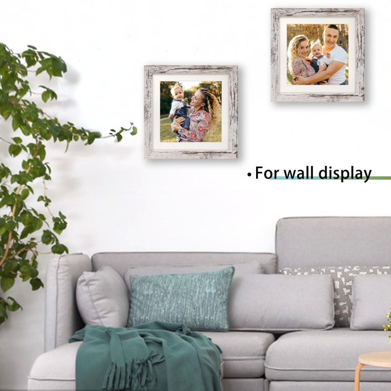 NDUFOA 10x10 Picture Frame  Display Photos 8x8 with Mat or 10x10 without Mat  Poster Frame for Wall and Tabletop  Distressed White - Image 4