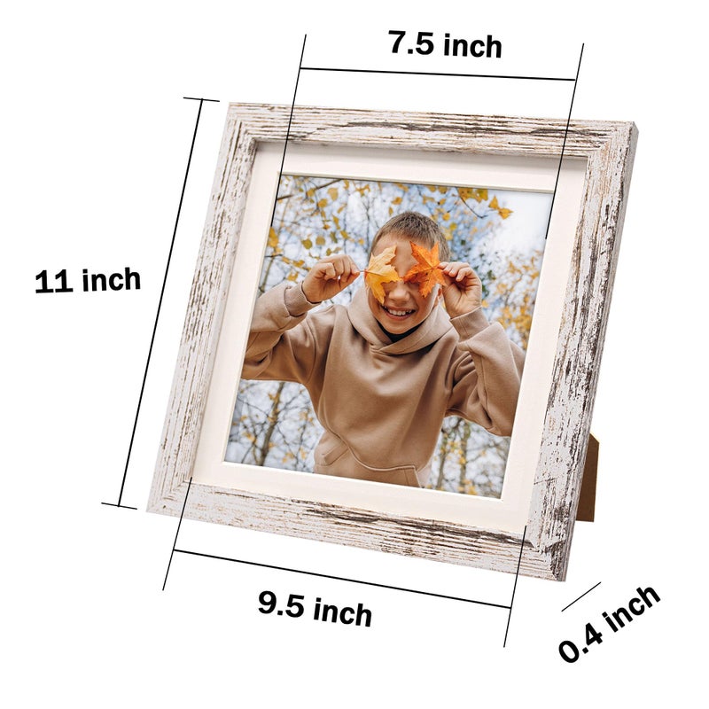 NDUFOA 10x10 Picture Frame  Display Photos 8x8 with Mat or 10x10 without Mat  Poster Frame for Wall and Tabletop  Distressed White - Image 5