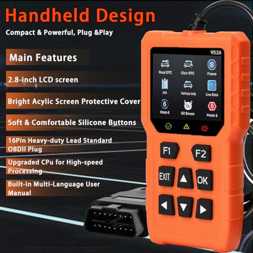 OnRetul V526 OBD2 Scanner Diagnostic Tool, Check Erase Engine Light Fault Code Scanner Tool, DTC, Data Stream, I/M Readiness, Car & Truck Scan Tool for All Vehicles Since 1996 - Image 4