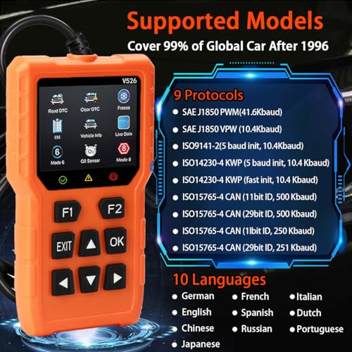 OnRetul V526 OBD2 Scanner Diagnostic Tool, Check Erase Engine Light Fault Code Scanner Tool, DTC, Data Stream, I/M Readiness, Car & Truck Scan Tool for All Vehicles Since 1996 - Image 5