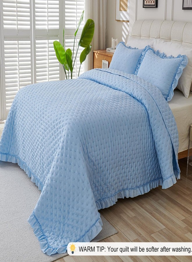 Cmfshape Ruffle Queen Comforter Set - Cute Frilly Bedding with Lace-Inspired Ruffle Hem, Soft Lightweight Bedspread & Scalloped Comforter for Bedroom or Guest Room - Image 3