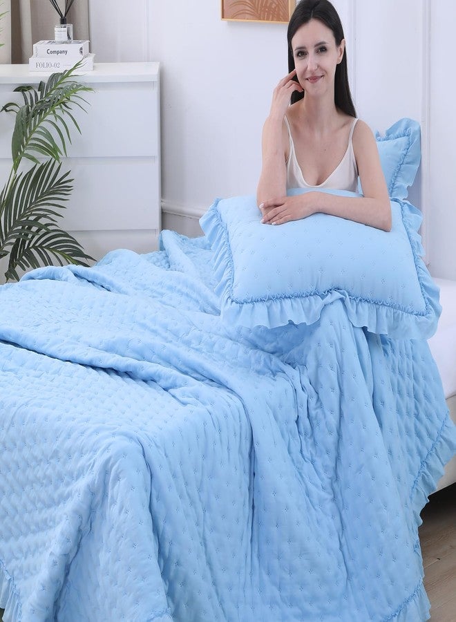 Cmfshape Ruffle Queen Comforter Set - Cute Frilly Bedding with Lace-Inspired Ruffle Hem, Soft Lightweight Bedspread & Scalloped Comforter for Bedroom or Guest Room - Image 5