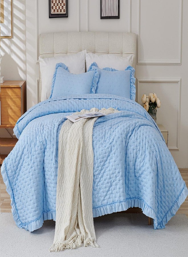 Cmfshape Ruffle Queen Comforter Set - Cute Frilly Bedding with Lace-Inspired Ruffle Hem, Soft Lightweight Bedspread & Scalloped Comforter for Bedroom or Guest Room - Image 2