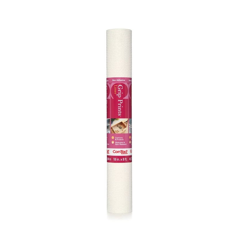 ConTact Brand Grip Prints Shelf Liner Durable and NonAdhesive Liners NonSlip Drawer and Cabinet Liner 18 x 8 White Pack of 1 Roll