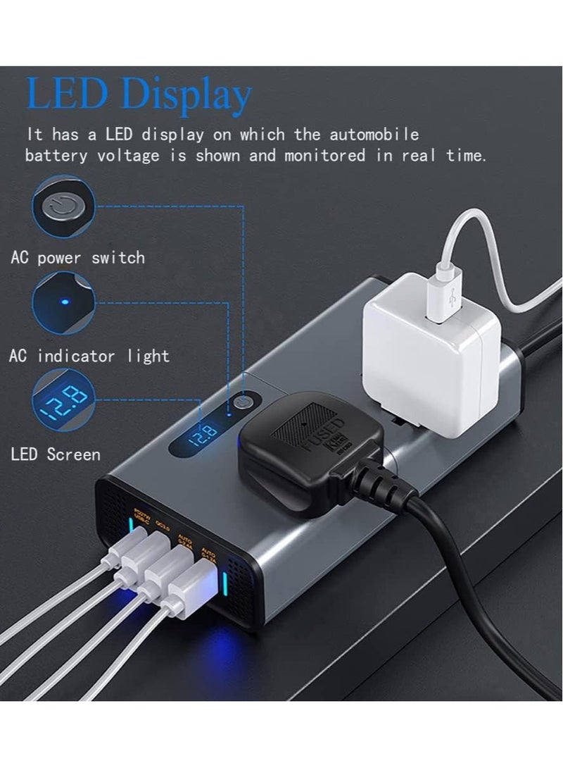 Portable 200W DC to AC Car Power Inverter with LED Display and USB Charging - Image 1