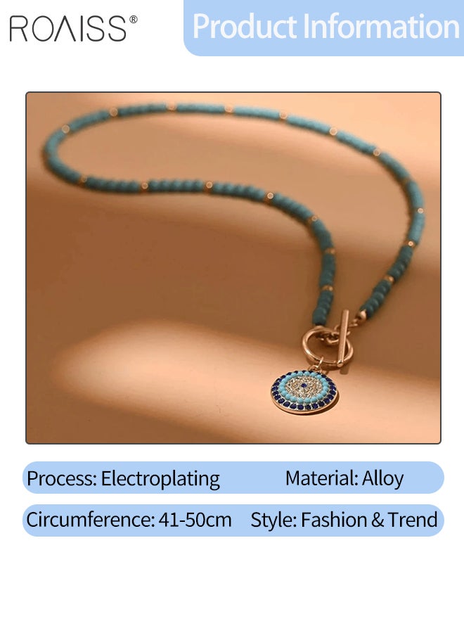 roaiss Blue Round Pendant Necklace, Fashionable Simple Beaded Clavicle Necklace, Suitable for Daily Casual Wear As A Gift for Men and Women - Image 2