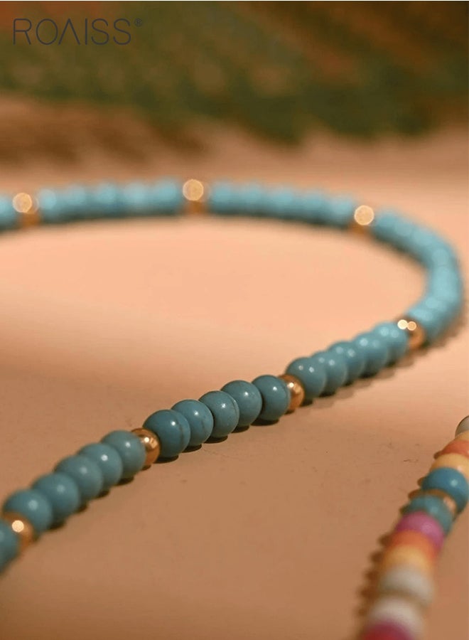 roaiss Blue Round Pendant Necklace, Fashionable Simple Beaded Clavicle Necklace, Suitable for Daily Casual Wear As A Gift for Men and Women - Image 4