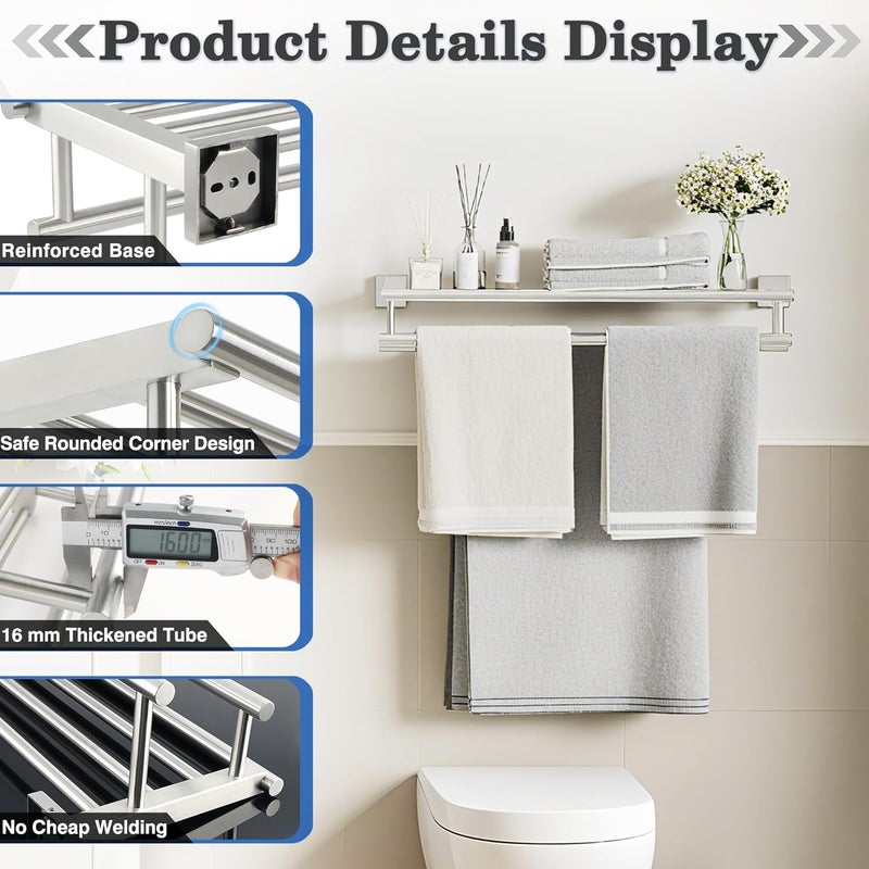 Alise Towel Rack,Towel Holder Towel Shelf with Double Towel Bars for Bathroom Lavatory,SUS 304 Stainless Steel Wall Mount Towel Hanger Storage,24-Inch Brushed Nickel,GZ8000-LS - Image 5