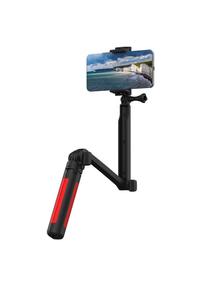 A Adjustable Lever Three-section Selfie Stick With Three-legged Selfie Stick Suitable For Gopro Camera-Color:Red - Image 4