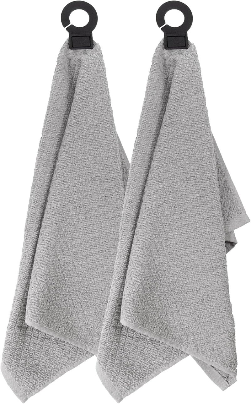 Ritz Premium Hook and Hang Towel, (2-Pack), 18" x 28", Long-Lasting Durable Rubber Hook, Highly Absorbent Super Soft Hand Cloths for Kitchen, Bathroom, Laundry Room, Titanium - Image 1