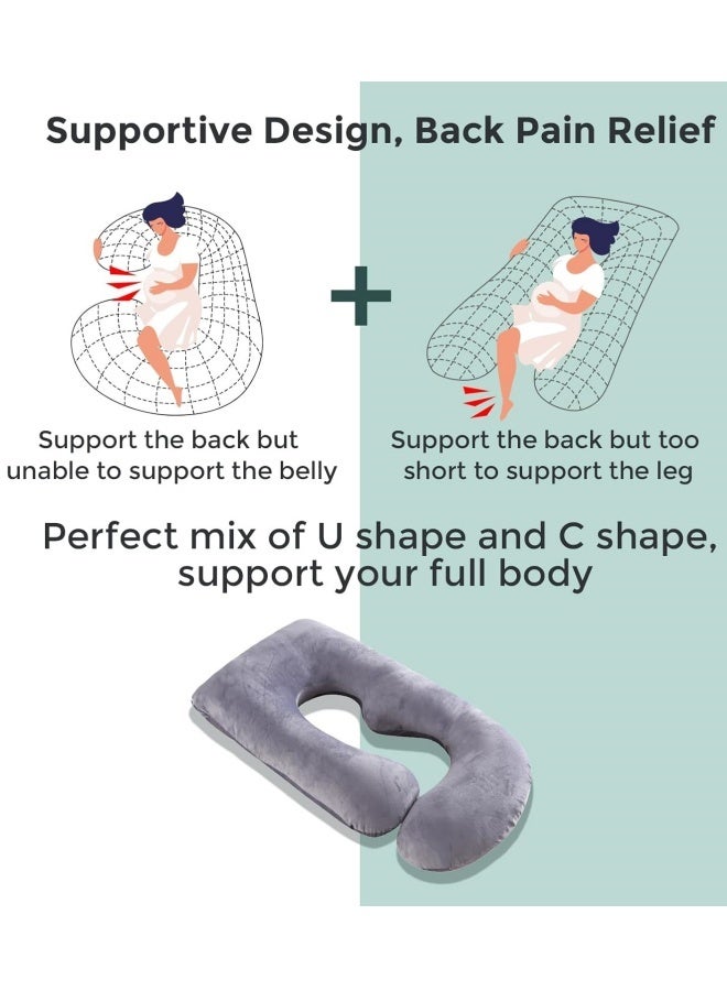 SUPER SO Pregnancy Pillow U-Shape , Essential for Pregnancy , Maternity Pillow with Removable Cover , Support for Side Sleepers,  Support for Back, Belly & Hips ,175cm  Long Full Body Maternity Pillow - A Pregnancy Must-Have, Grey+Pink - Image 2