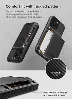 VRS Design Damda Glide Pro iPhone 14 Pro Case Cover Wallet with Semi Automatic Credit Card Holder Slot (3-4 Cards) - Black Groove  - Image 3
