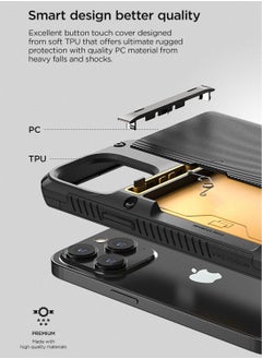 VRS Design Damda Glide Pro iPhone 14 Pro Case Cover Wallet with Semi Automatic Credit Card Holder Slot (3-4 Cards) - Black Groove  - Image 5