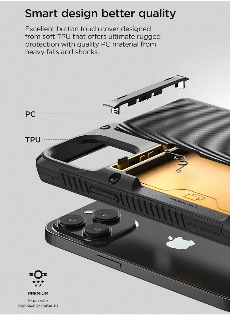 VRS Design Damda Glide Pro iPhone 14 Pro Case Cover Wallet with Semi Automatic Credit Card Holder Slot (3-4 Cards) - Black Groove  - Image 5