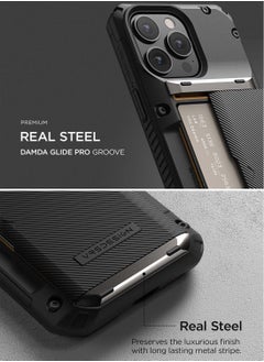 VRS Design Damda Glide Pro iPhone 14 Pro Case Cover Wallet with Semi Automatic Credit Card Holder Slot (3-4 Cards) - Black Groove  - Image 4