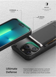 VRS Design Damda Glide Pro iPhone 14 Pro Case Cover Wallet with Semi Automatic Credit Card Holder Slot (3-4 Cards) - Black Groove  - Image 2