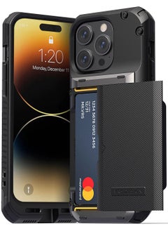 VRS Design Damda Glide Pro iPhone 14 Pro Case Cover Wallet with Semi Automatic Credit Card Holder Slot (3-4 Cards) - Black Groove  - Image 1