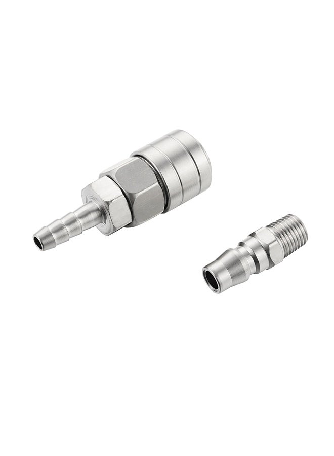 LAWAZIM Pro7 Air Hose Fitting Set - 2 Piece 1/4inch 20SH x 20PM Quick Connect Coupler with Hose Barb Female Socket and Male Threaded Plug, Air Compressor and Pneumatic Tool Accessories - Image 1