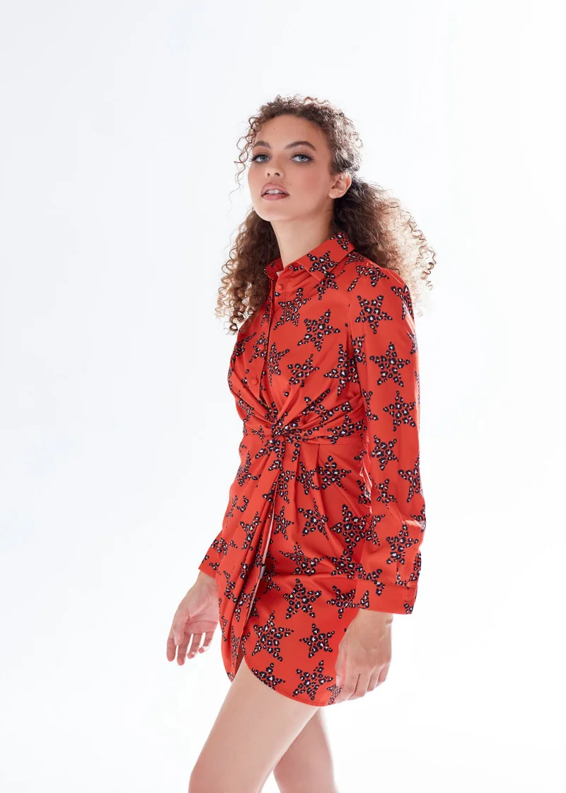 Liquorish Orange Leopard Star Print Mini Dress