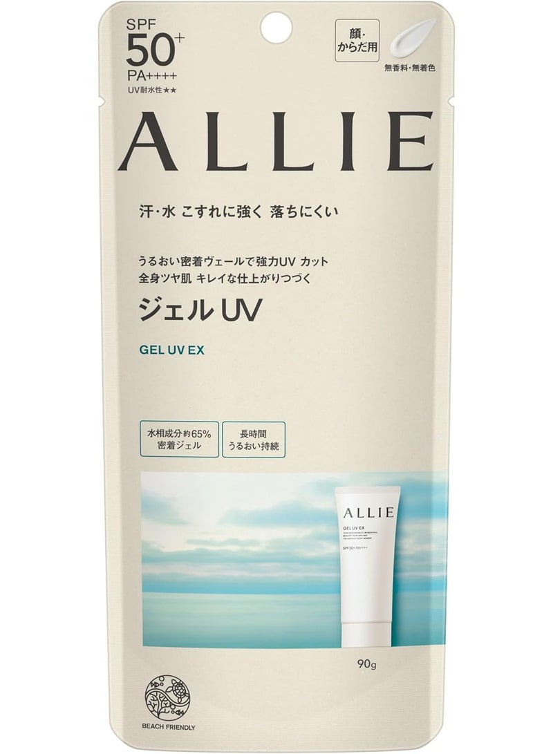 ALLIE Chrono Beauty Gel UV EX Sunscreen SPF 50+ PA++++ 90g, Lightweight Water-Resistant UV Gel for Face & Body, Unscented - Image 1
