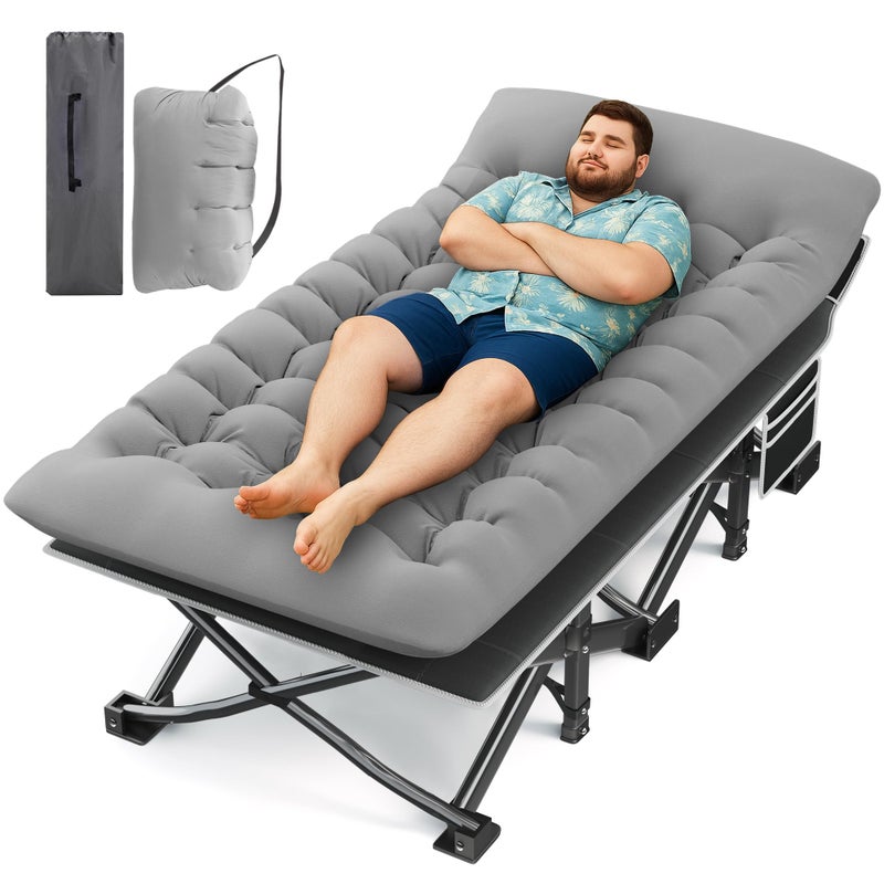 HABUTWAY Camping Cot with Mattress, 32" Extra Wide Camping Cots for Adults, Sleeping Cot for Adults Holds Up to 600LBS, Cots for Sleeping, Camp, Rv, Beach, Patio, Office Naps(Grey) - Image 1