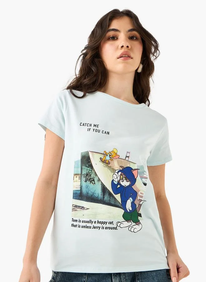 Tom and Jerry Print Crew Neck T-shirt