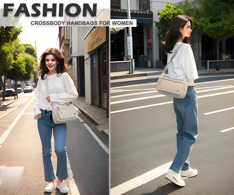 Pealwel Casual Crossbody Bag with Anti Theft Pocket - Women Lightweight Water-Resistant Purse Bag (Beige) - Image 2