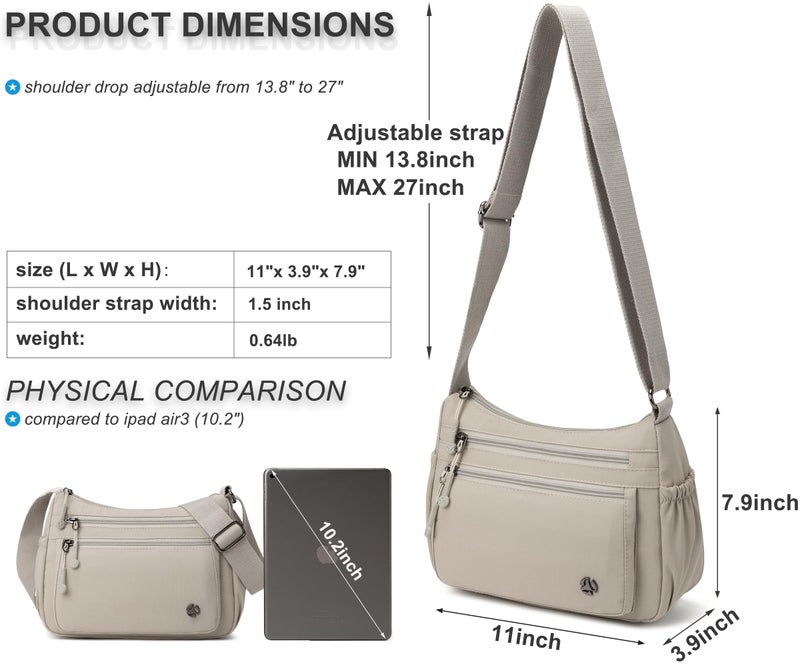 Pealwel Casual Crossbody Bag with Anti Theft Pocket - Women Lightweight Water-Resistant Purse Bag (Beige) - Image 4