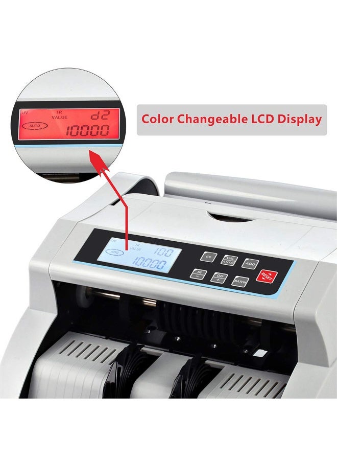 Money Counter Machine Count Value,UV/MG/MT/IR Counterfeit Cash Detection Bill Counter,Cash Counter, Add+Value/Batch+Value Modes,Money Counting Machine with LCD Display White