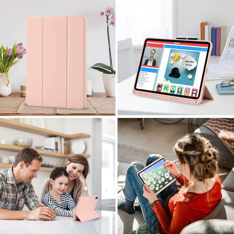 Bluepeak Rose Gold iPad (A16) 11th Generation, iPad 10.9 Inch with Pencil Holder, Soft TPU Back Slim Smart Protective Trifold Stand Cover, Auto Wake/Sleep, Rose Gold  | Best Price UAE