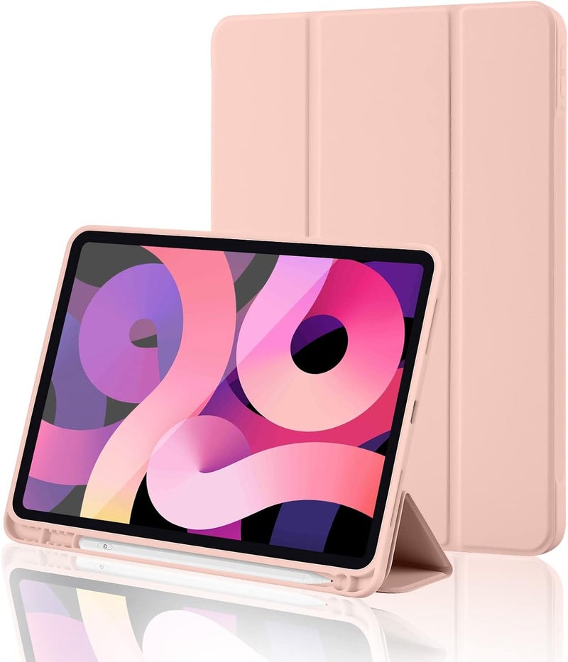 بلو بيك iPad (A16) الجيل الحادي عشر، iPad 10.9 بوصة مع حامل قلم، غطاء خلفي ناعم من مادة TPU رفيع وواقي ذكي ثلاثي الطي، إيقاظ/سكون تلقائي، ذهبي وردي - Image 1
