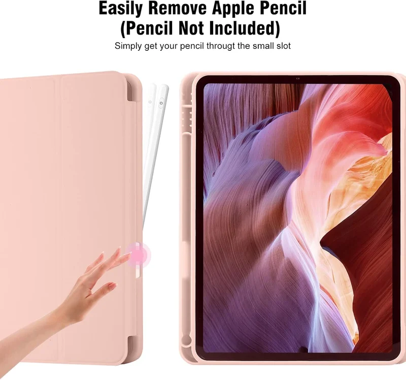 Bluepeak Rose Gold iPad (A16) 11th Generation, iPad 10.9 Inch with Pencil Holder, Soft TPU Back Slim Smart Protective Trifold Stand Cover, Auto Wake/Sleep, Rose Gold  | Best Price UAE