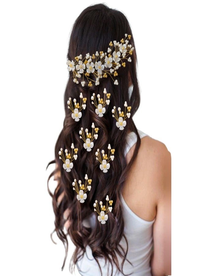 Ansh Attractive Artificial Metal Floral Hairpin | Silver and Golden Pearls Hair Clips/Juda Pins | Hair Accessories for Women & Girls (Combo Pack of 2669-2671) - Image 1