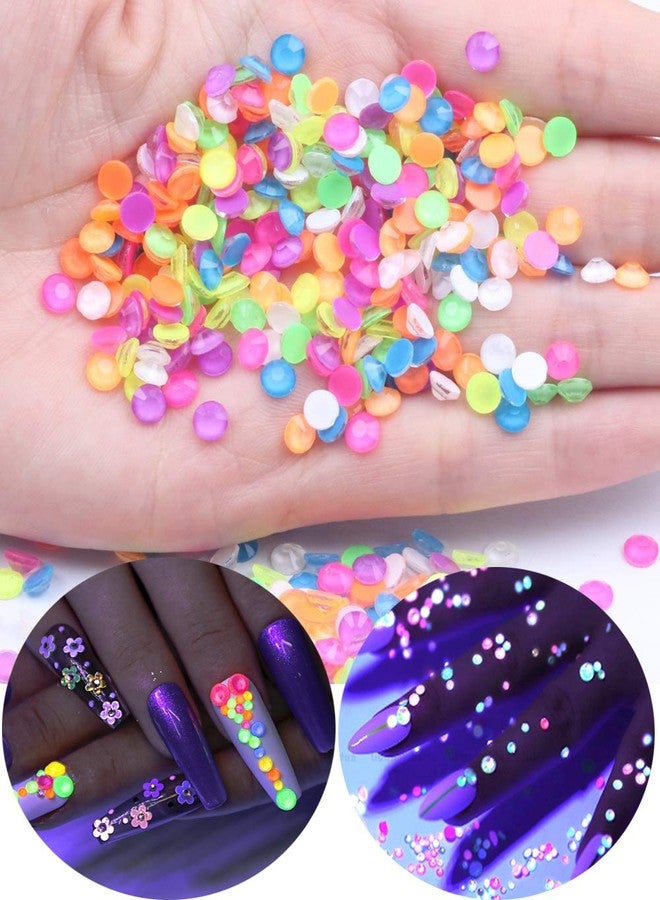 SUKPSY 800 Pcs Mix Color Nail Art Resin Rhinestones Nail Charms 3D Flatback Mixed Sizes Nail Gems Stones for Nail Art Clothes Shoes Bags Phone Case Decoration (Luminous Rhinestones) - Image 1