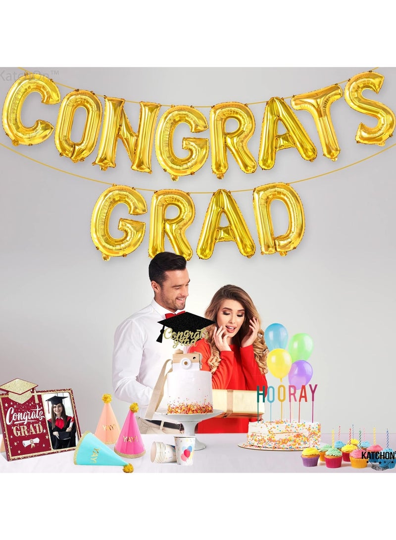 KatchOn, Gold Congrats Grad Balloons - 16 Inch | Congrats Grad Banner Balloons for Graduation Decorations Class of 2025 | Congratulations Banner for Graduation decoration Class of 2025 - Image 5