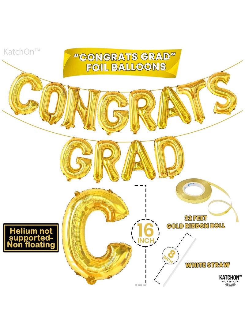 KatchOn, Gold Congrats Grad Balloons - 16 Inch | Congrats Grad Banner Balloons for Graduation Decorations Class of 2025 | Congratulations Banner for Graduation decoration Class of 2025 - Image 2