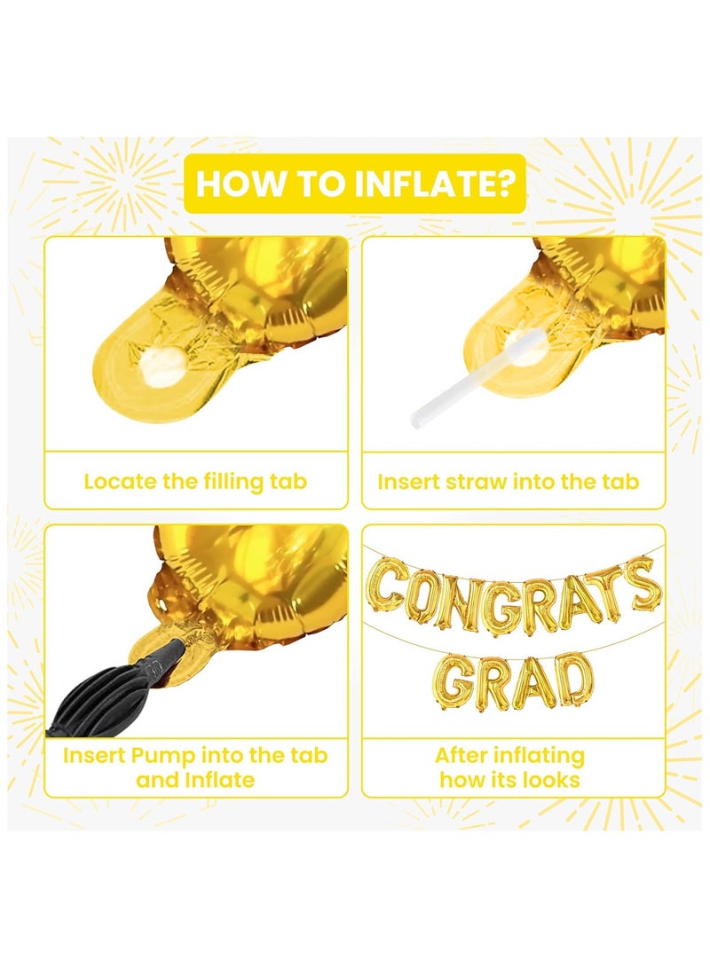 KatchOn, Gold Congrats Grad Balloons - 16 Inch | Congrats Grad Banner Balloons for Graduation Decorations Class of 2025 | Congratulations Banner for Graduation decoration Class of 2025 - Image 3