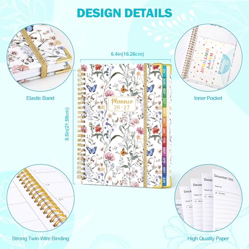 OMEYA Planner 2026-2027: 2026-2027 Academic Planner Weekly and Monthly from Jul. 2026 - Jun. 2027, 6.3" x 8.4", Calendar Planner with Monthly Tabs, Flexible Cover, Thick Paper, Inner Pocket for School Office Supplies(Wildflowers) - Image 3