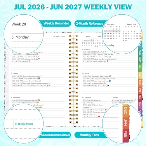 OMEYA Planner 2026-2027: 2026-2027 Academic Planner Weekly and Monthly from Jul. 2026 - Jun. 2027, 6.3" x 8.4", Calendar Planner with Monthly Tabs, Flexible Cover, Thick Paper, Inner Pocket for School Office Supplies(Wildflowers) - Image 5