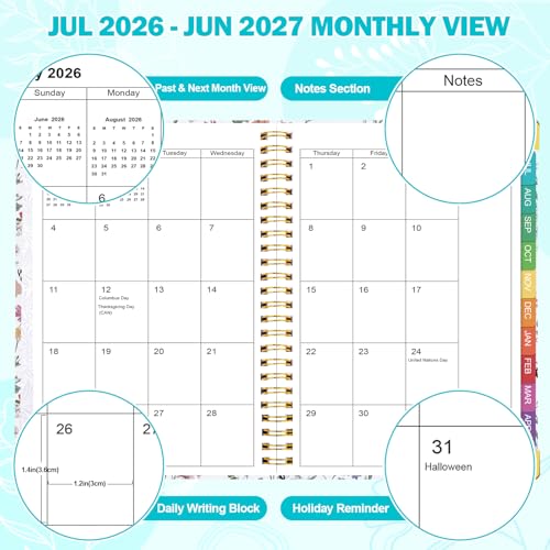 OMEYA Planner 2026-2027: 2026-2027 Academic Planner Weekly and Monthly from Jul. 2026 - Jun. 2027, 6.3" x 8.4", Calendar Planner with Monthly Tabs, Flexible Cover, Thick Paper, Inner Pocket for School Office Supplies(Wildflowers) - Image 4