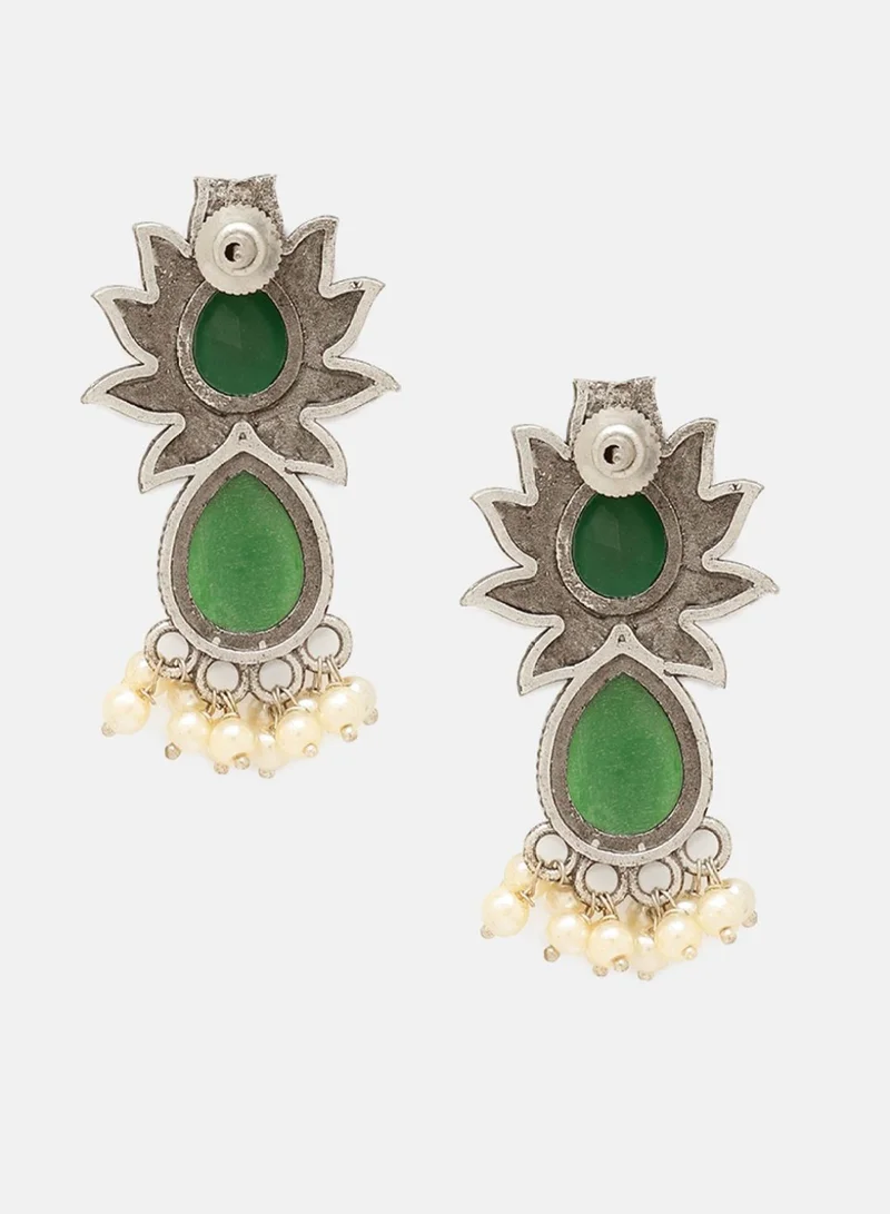 Priyaasi Emerald Stone Studded  Beaded Contemporary Drop Earrings